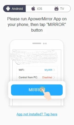 Choose the mirror icon on the App