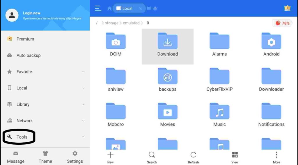 Tools Section on ES File Explorer