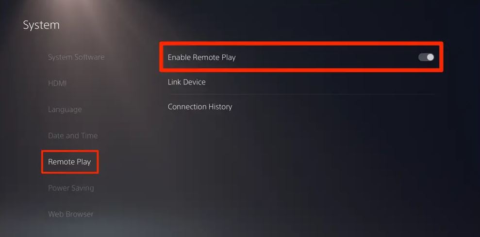 Enable remote play option on PS5