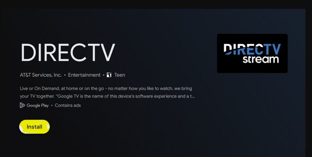 Choose the Install option on DirecTV Stream App
