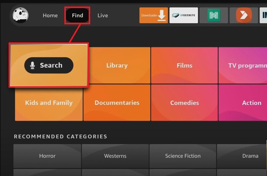 Click on the Search option on Fire TV