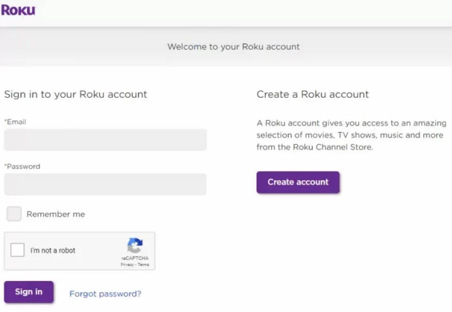 Create a password for Roku