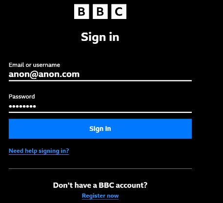 Log In to BBC app