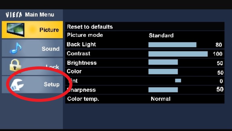 Select the Setup option using your remote on your Panasonic Smart TV